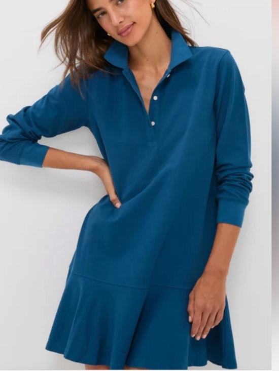 Tuckernuck Dresses & Skirts - Tuckernuck Long Sleeve Pique May Polo Dress Poseidon Blue Small